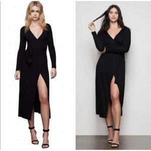 Good American | Ribbed Midi Wrap Dress, size 3, VGUC, black